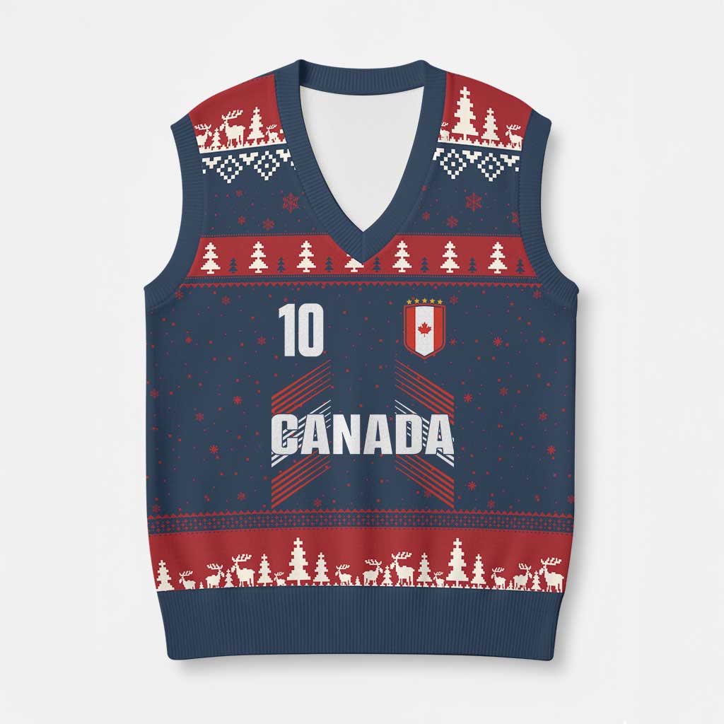 Canada Soccer Sports Graphic Number 10 Jersey Style V-Neck Knit Sweater Vest Proud Canadian Football Fans Game Day Pride