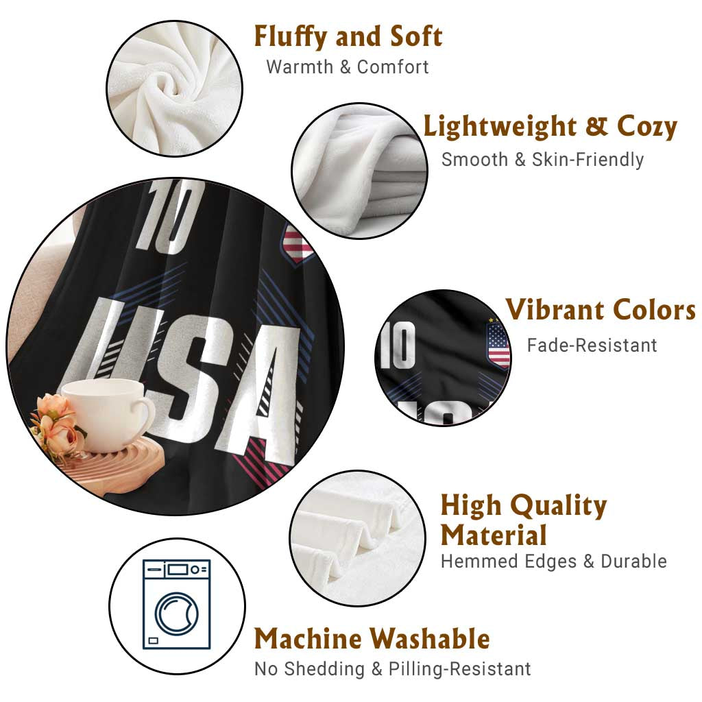 USA Soccer Sports Graphic Number 10 Jersey Style Throw Blanket Proud Fans Game Day Pride