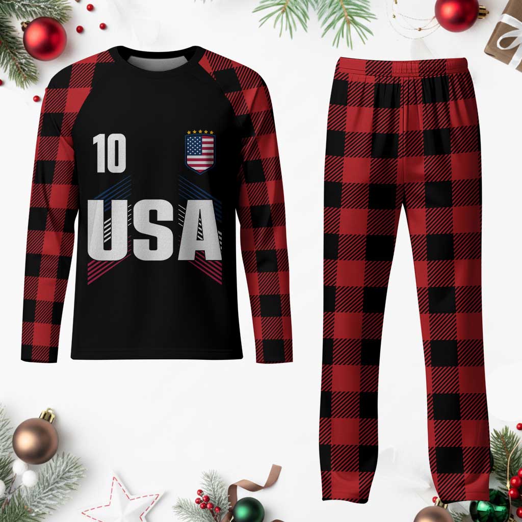 USA Soccer Sports Graphic Number 10 Jersey Style Plaid Pajama Set Proud Fans Game Day Pride