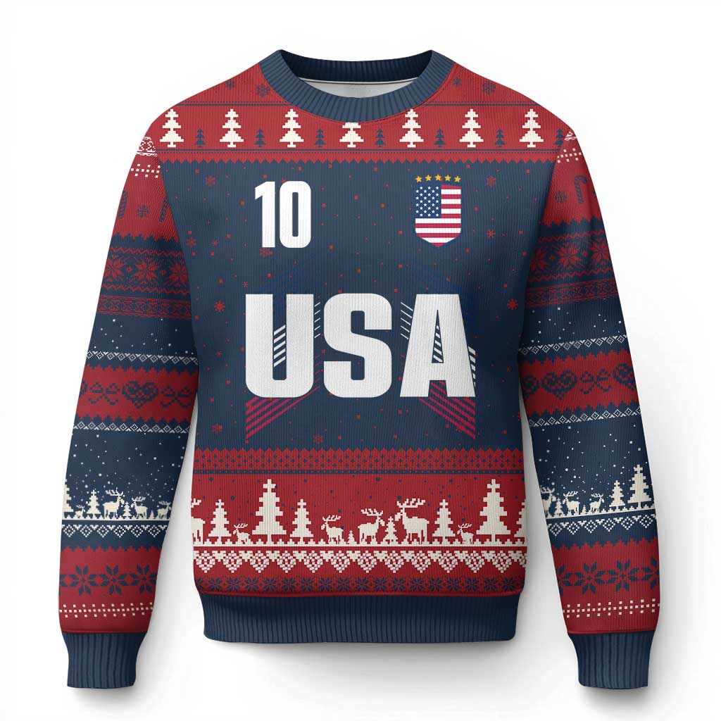USA Soccer Sports Graphic Number 10 Jersey Style Ugly Christmas Sweater Proud Fans Game Day Pride
