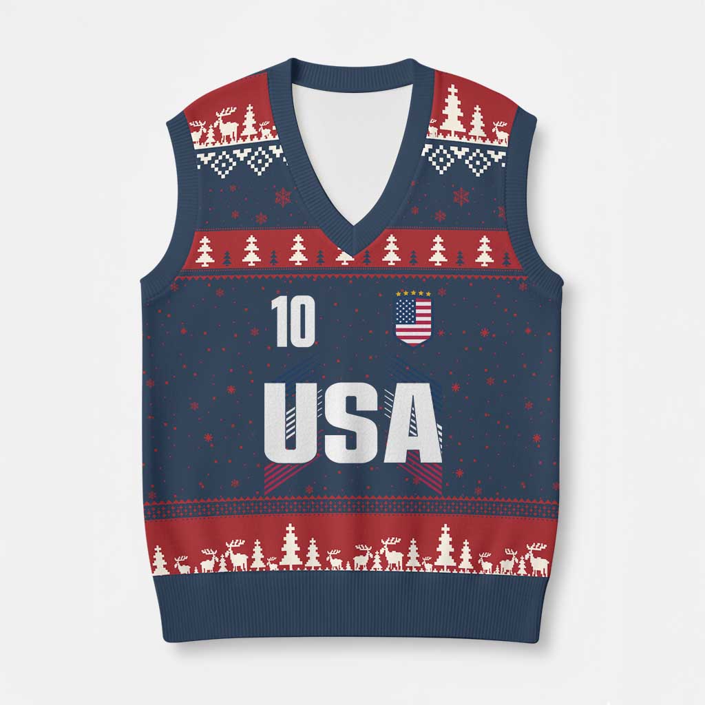USA Soccer Sports Graphic Number 10 Jersey Style V-Neck Knit Sweater Vest Proud Fans Game Day Pride