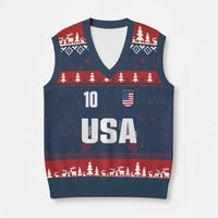 USA Soccer Sports Graphic Number 10 Jersey Style V-Neck Knit Sweater Vest Proud Fans Game Day Pride
