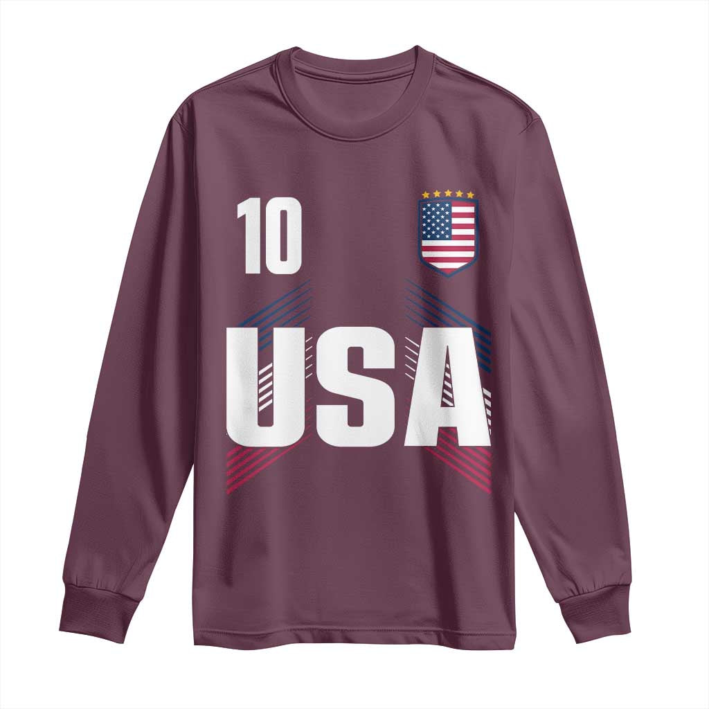 USA Soccer Sports Graphic Number 10 Jersey Style Long Sleeve Shirt Proud Fans Game Day Pride