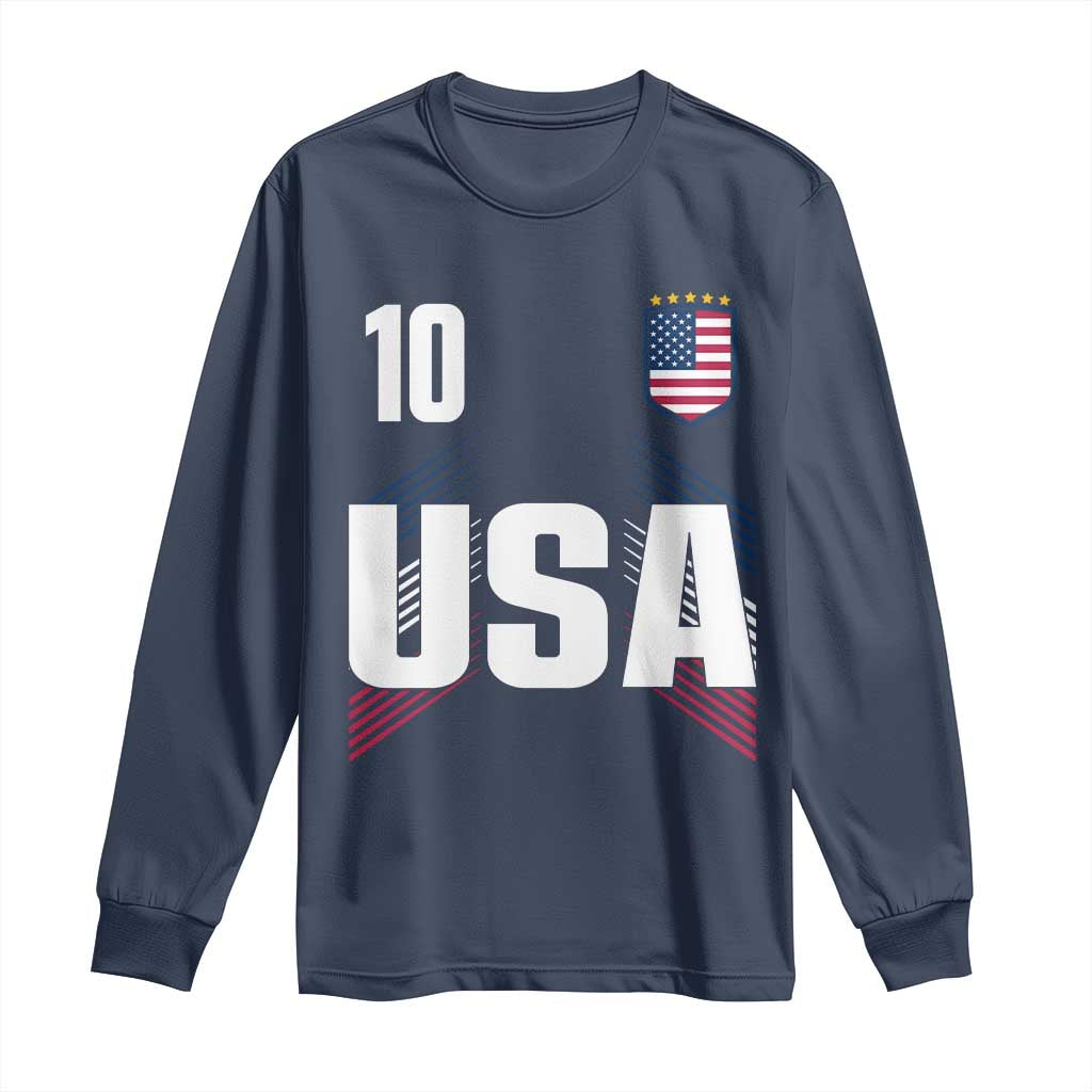 USA Soccer Sports Graphic Number 10 Jersey Style Long Sleeve Shirt Proud Fans Game Day Pride