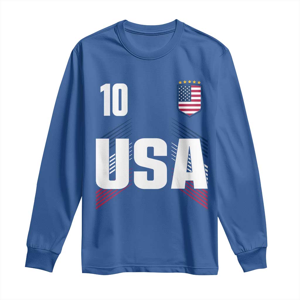 USA Soccer Sports Graphic Number 10 Jersey Style Long Sleeve Shirt Proud Fans Game Day Pride