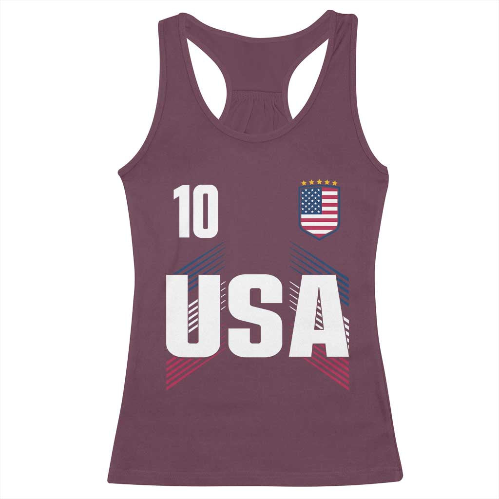 USA Soccer Sports Graphic Number 10 Jersey Style Racerback Tank Top Proud Fans Game Day Pride