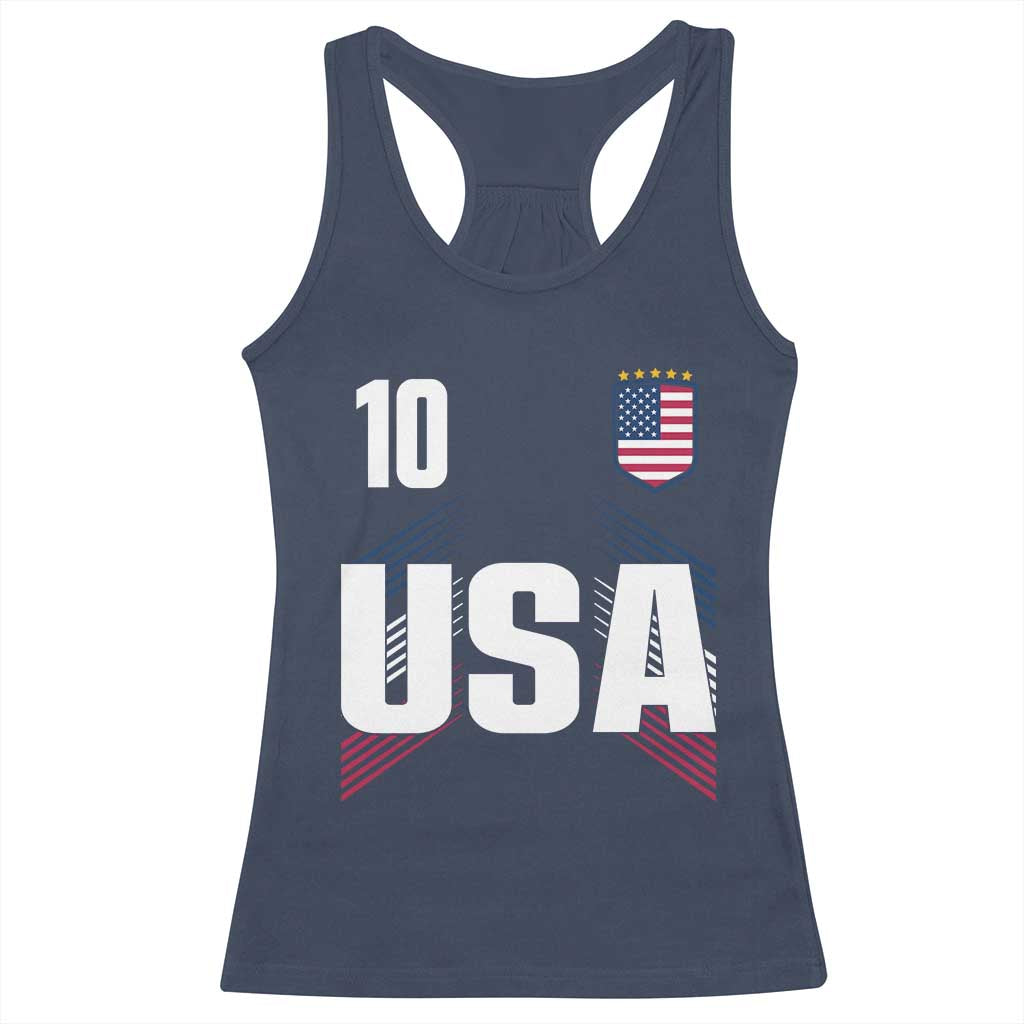 USA Soccer Sports Graphic Number 10 Jersey Style Racerback Tank Top Proud Fans Game Day Pride