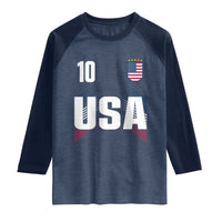 USA Soccer Sports Graphic Number 10 Jersey Style Raglan Shirt Proud Fans Game Day Pride