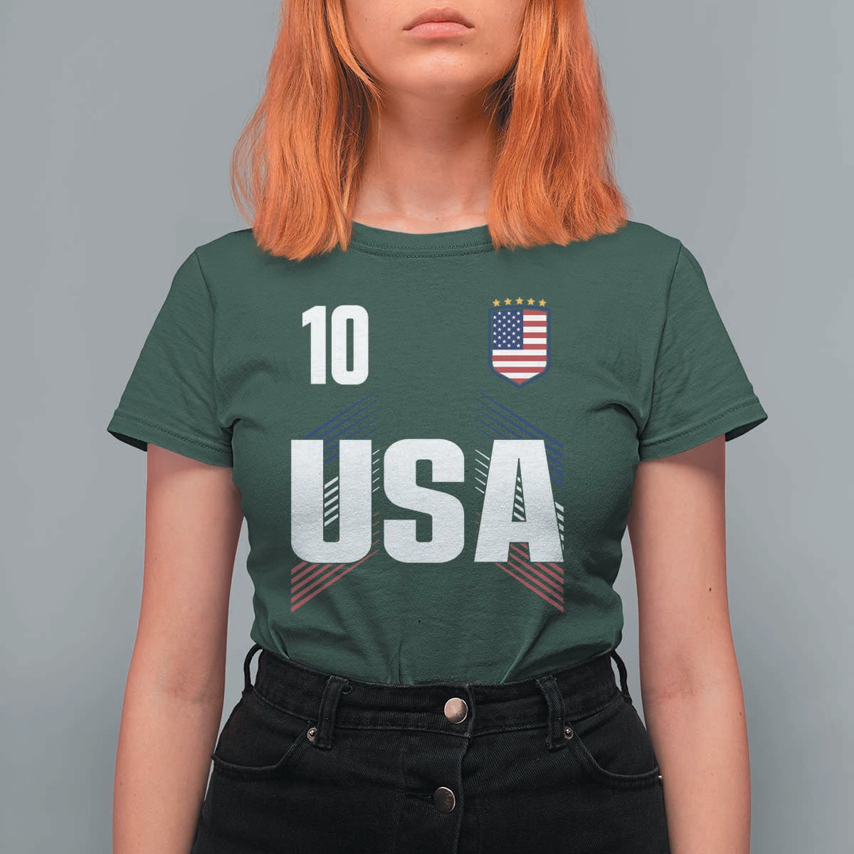 USA Soccer Sports Graphic Number 10 Jersey Style T Shirt For Women Proud Fans Game Day Pride