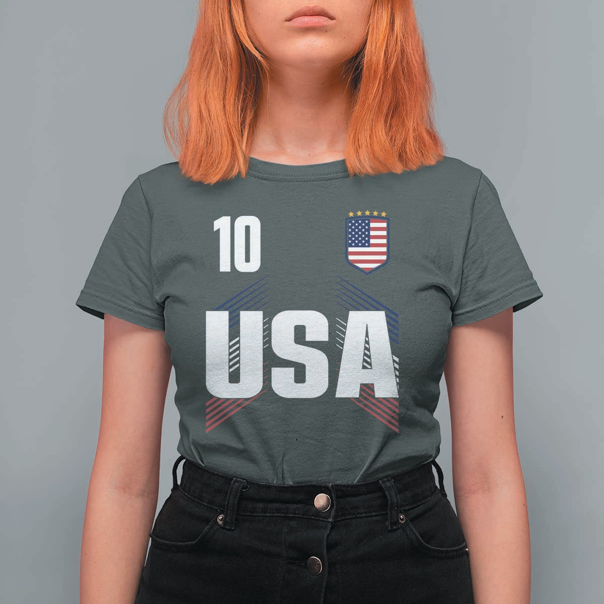USA Soccer Sports Graphic Number 10 Jersey Style T Shirt For Women Proud Fans Game Day Pride