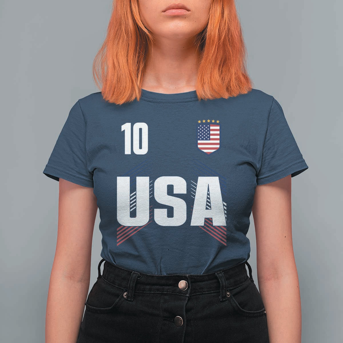 USA Soccer Sports Graphic Number 10 Jersey Style T Shirt For Women Proud Fans Game Day Pride