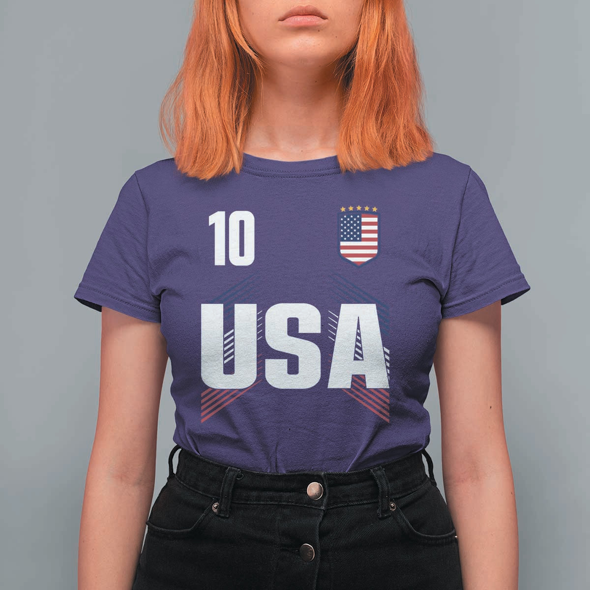 USA Soccer Sports Graphic Number 10 Jersey Style T Shirt For Women Proud Fans Game Day Pride