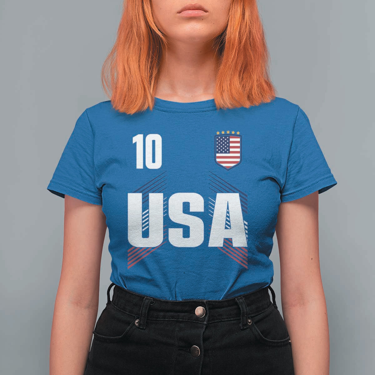 USA Soccer Sports Graphic Number 10 Jersey Style T Shirt For Women Proud Fans Game Day Pride