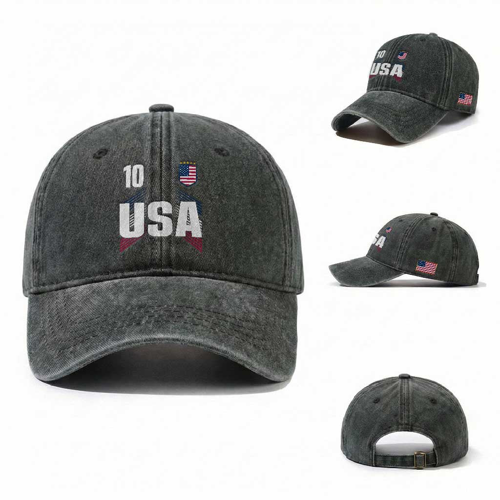 USA Soccer Sports Graphic Number 10 Jersey Style Washed Cotton Baseball Cap Proud Fans Game Day Pride