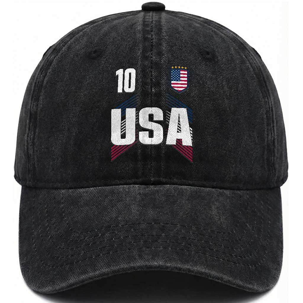 USA Soccer Sports Graphic Number 10 Jersey Style Washed Cotton Baseball Cap Proud Fans Game Day Pride