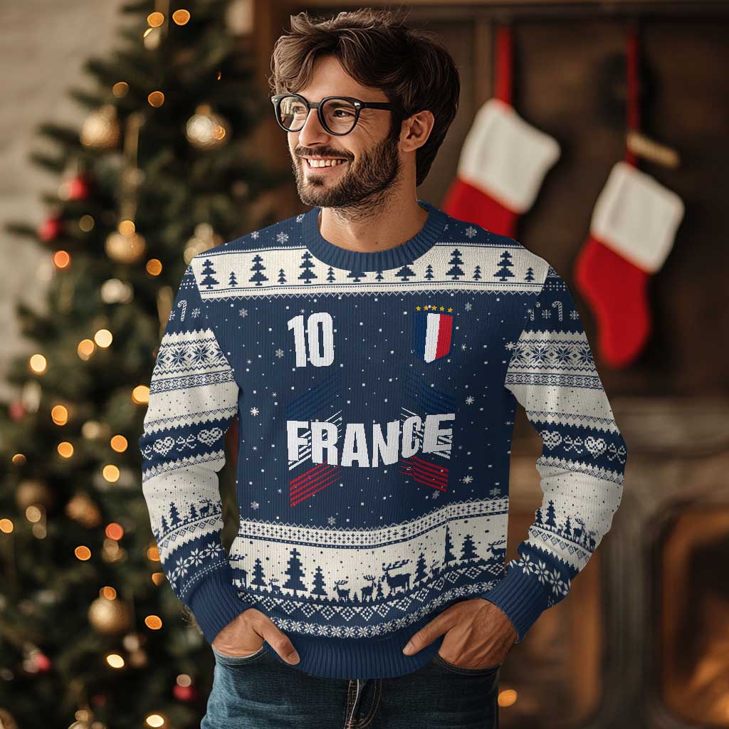 France Soccer Sports Graphic Number 10 Jersey Style Ugly Christmas Sweater Proud French Football Fans Game Day Pride