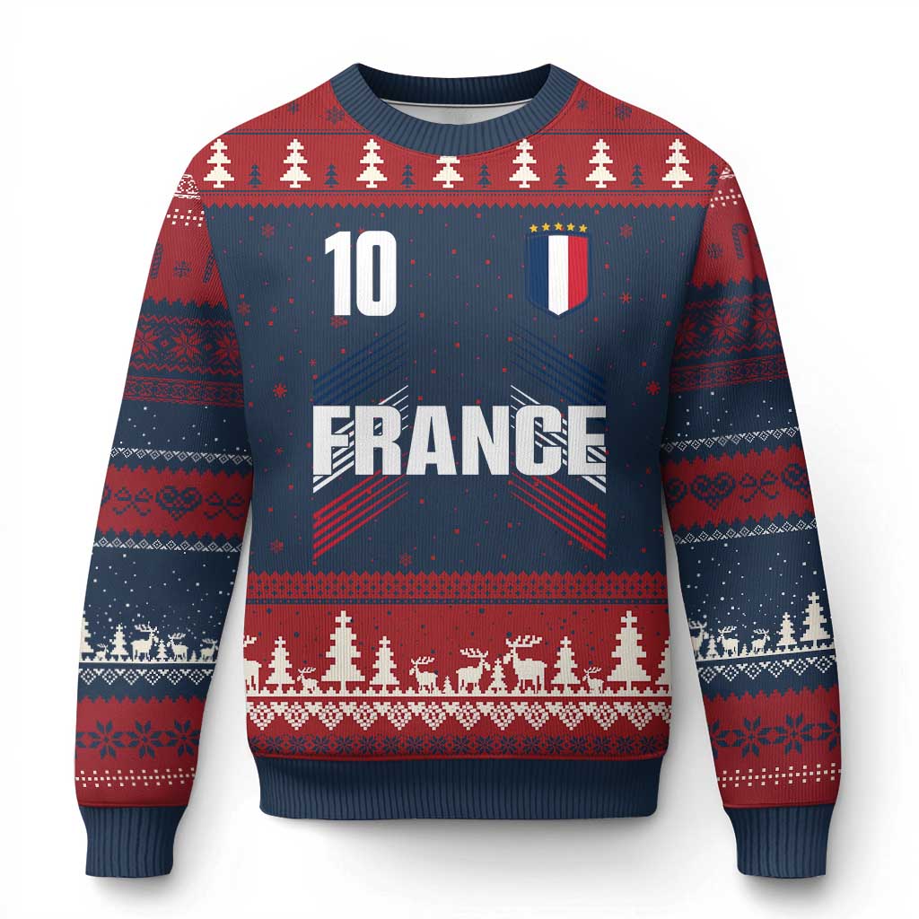 France Soccer Sports Graphic Number 10 Jersey Style Ugly Christmas Sweater Proud French Football Fans Game Day Pride