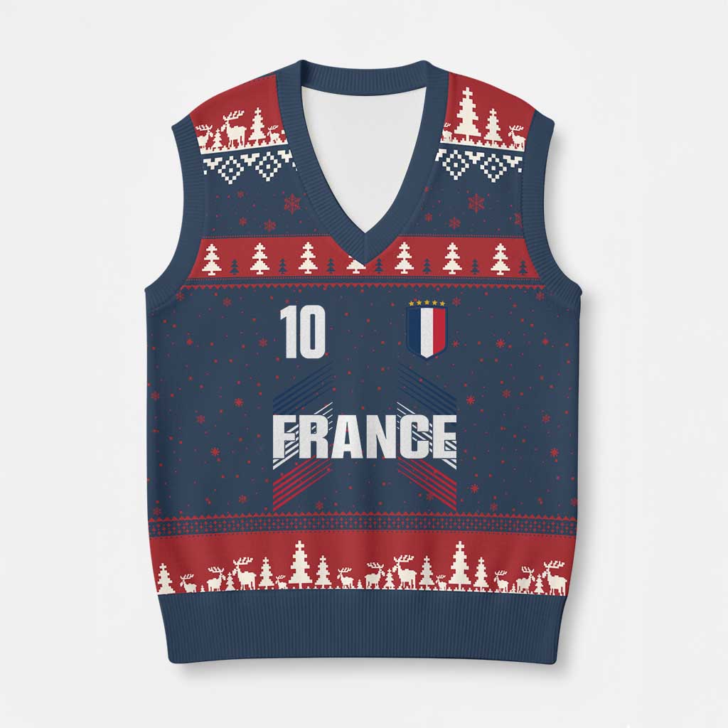 France Soccer Sports Graphic Number 10 Jersey Style V-Neck Knit Sweater Vest Proud French Football Fans Game Day Pride