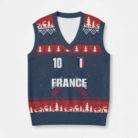 France Soccer Sports Graphic Number 10 Jersey Style V-Neck Knit Sweater Vest Proud French Football Fans Game Day Pride