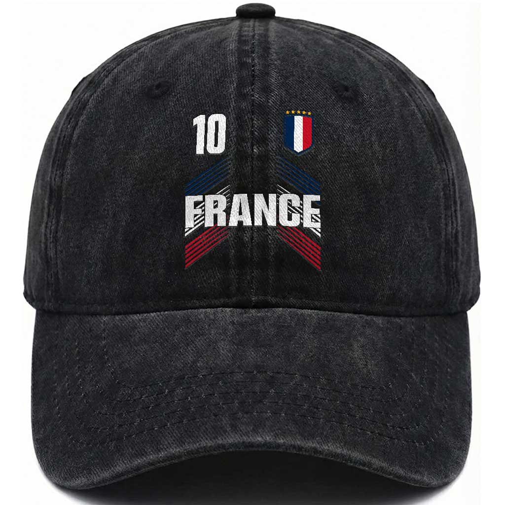 France Soccer Sports Graphic Number 10 Jersey Style Washed Cotton Baseball Cap Proud French Football Fans Game Day Pride