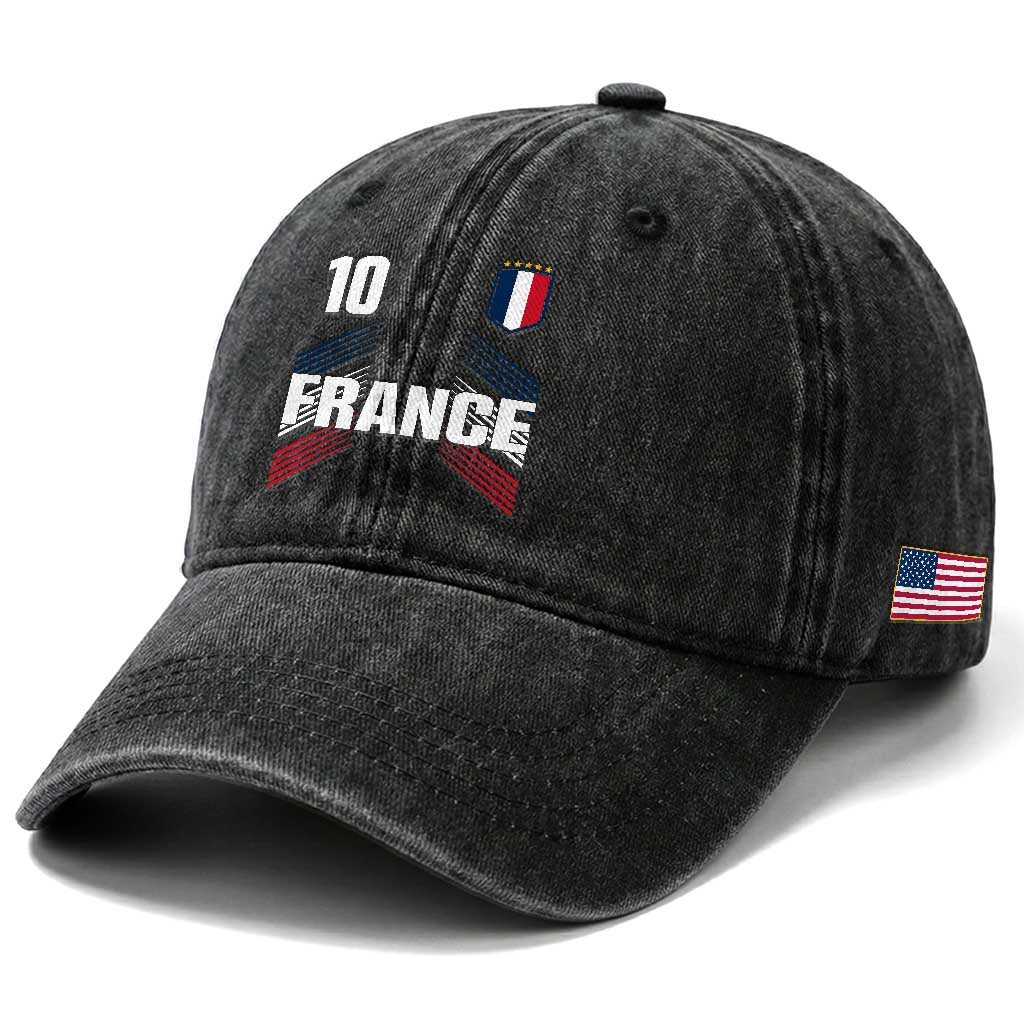 France Soccer Sports Graphic Number 10 Jersey Style Washed Cotton Baseball Cap Proud French Football Fans Game Day Pride
