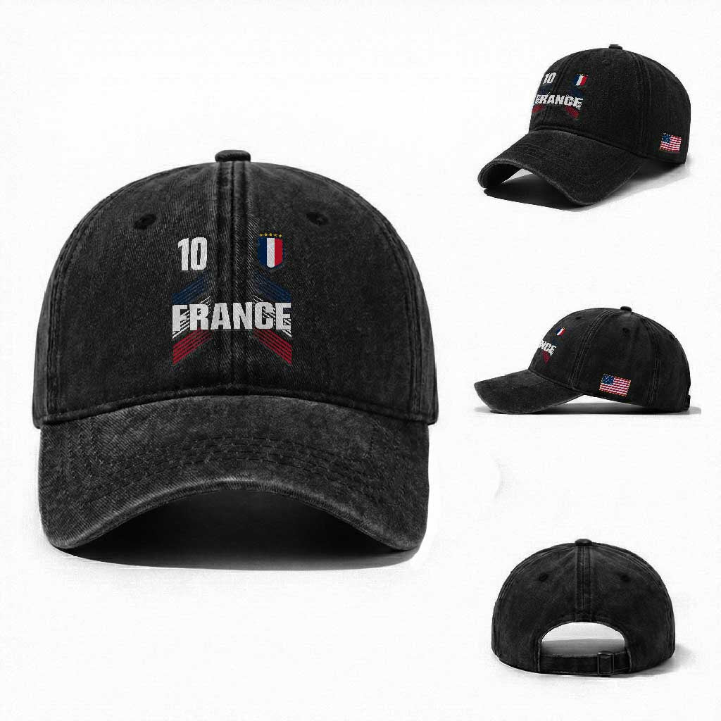 France Soccer Sports Graphic Number 10 Jersey Style Washed Cotton Baseball Cap Proud French Football Fans Game Day Pride