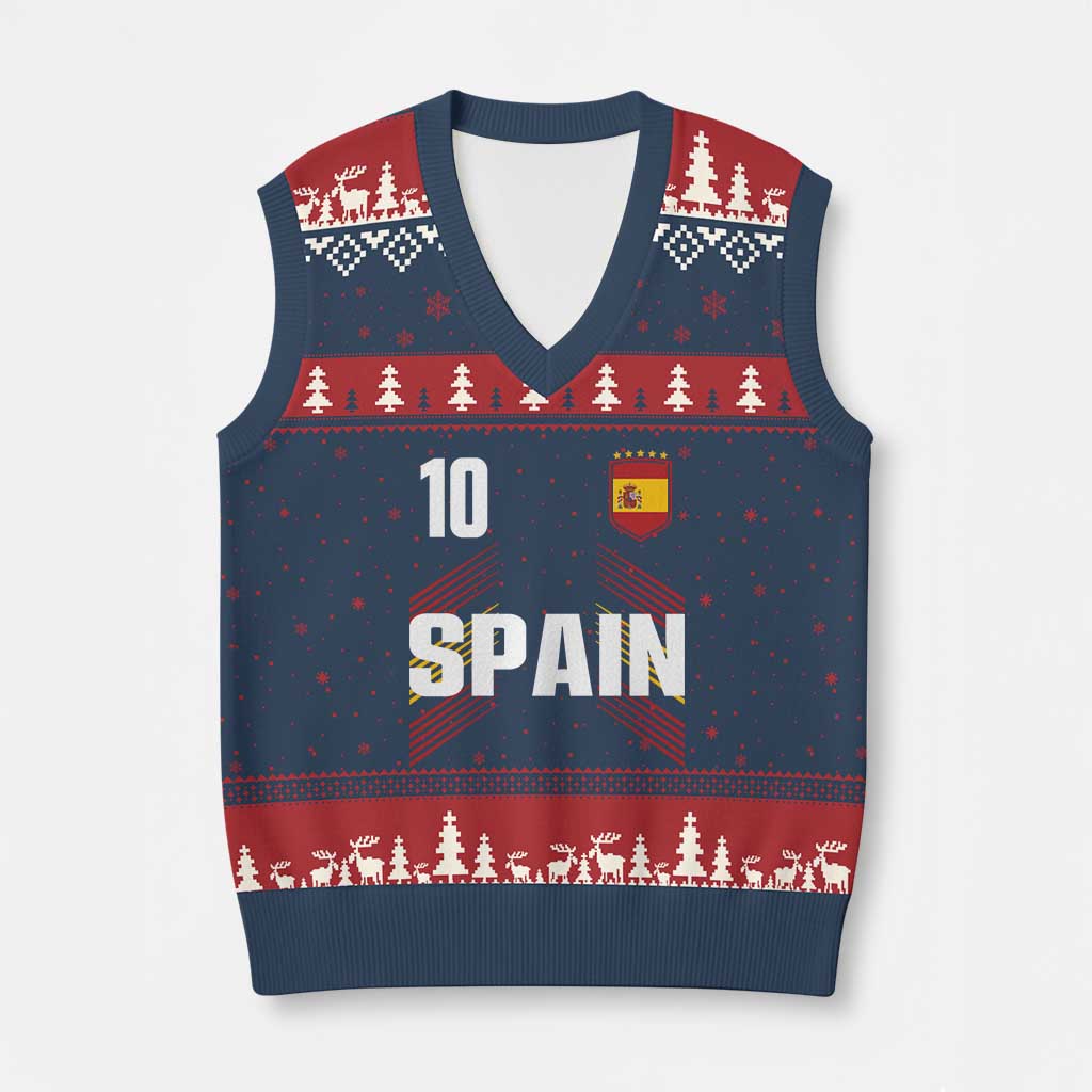 Spain Soccer Sports Graphic Number 10 Jersey Style V-Neck Knit Sweater Vest Proud Spanish Football Fans Game Day Pride