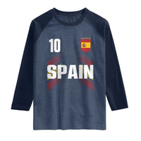 Spain Soccer Sports Graphic Number 10 Jersey Style Raglan Shirt Proud Spanish Football Fans Game Day Pride