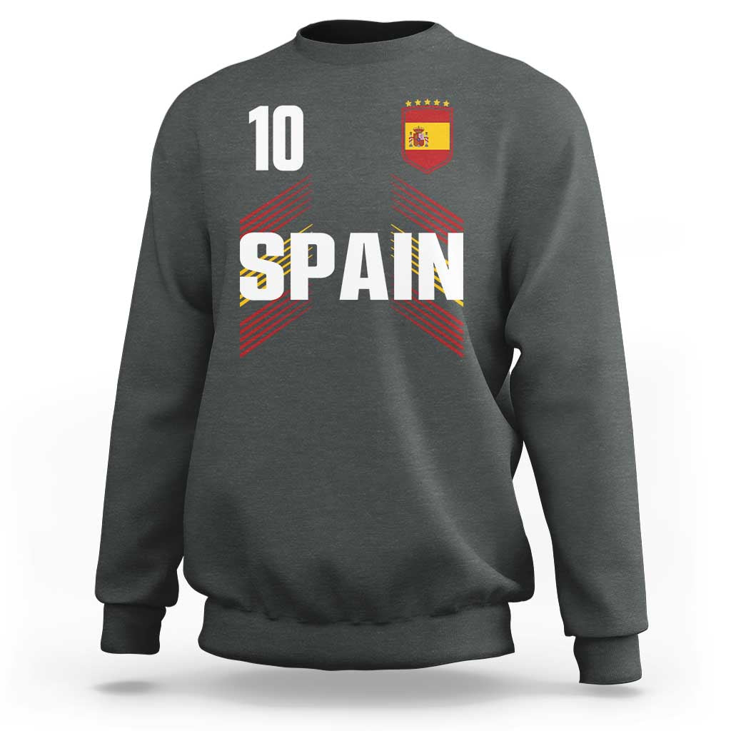 Spain Soccer Sports Graphic Number 10 Jersey Style Sweatshirt Proud Spanish Football Fans Game Day Pride