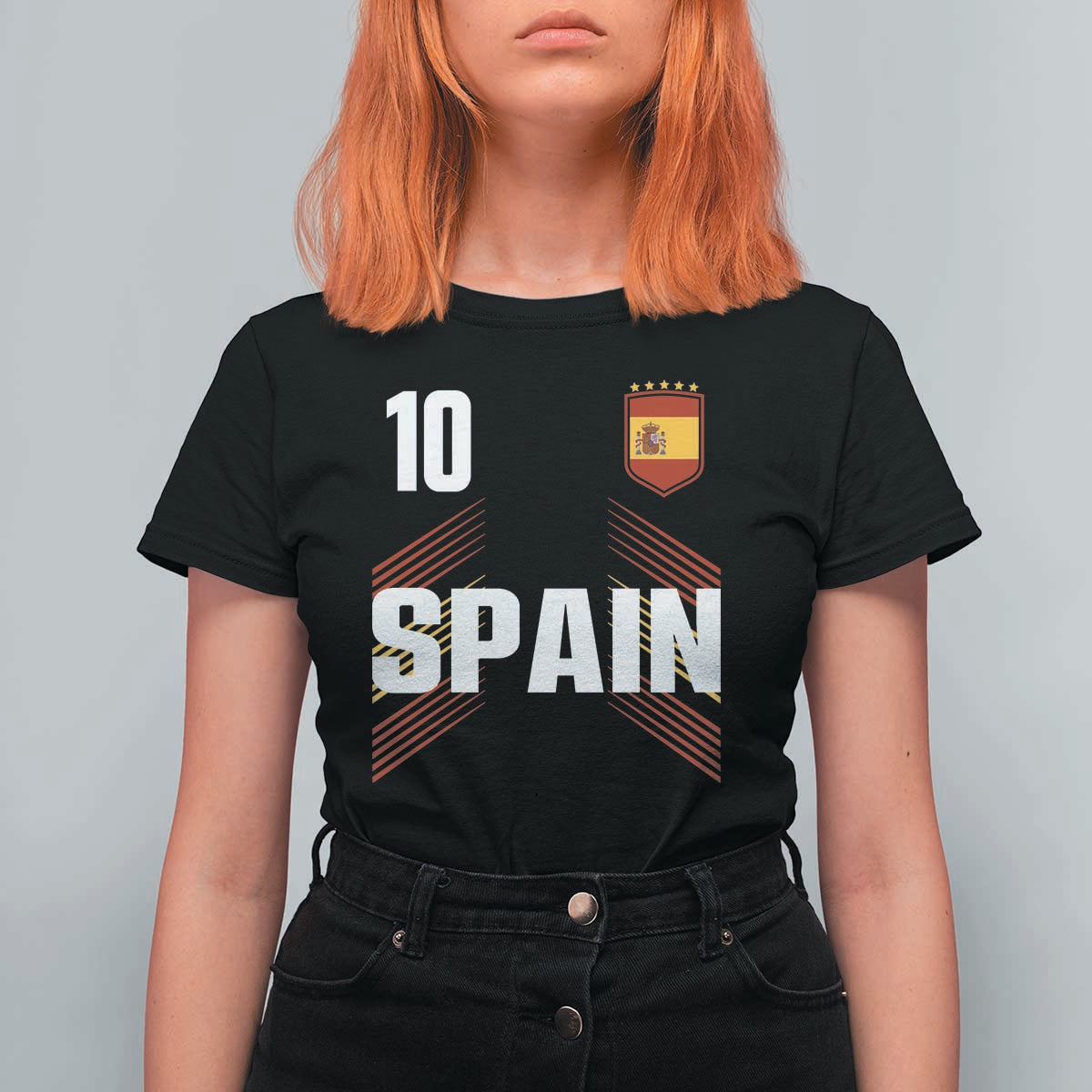 Spain Soccer Sports Graphic Number 10 Jersey Style T Shirt For Women Proud Spanish Football Fans Game Day Pride