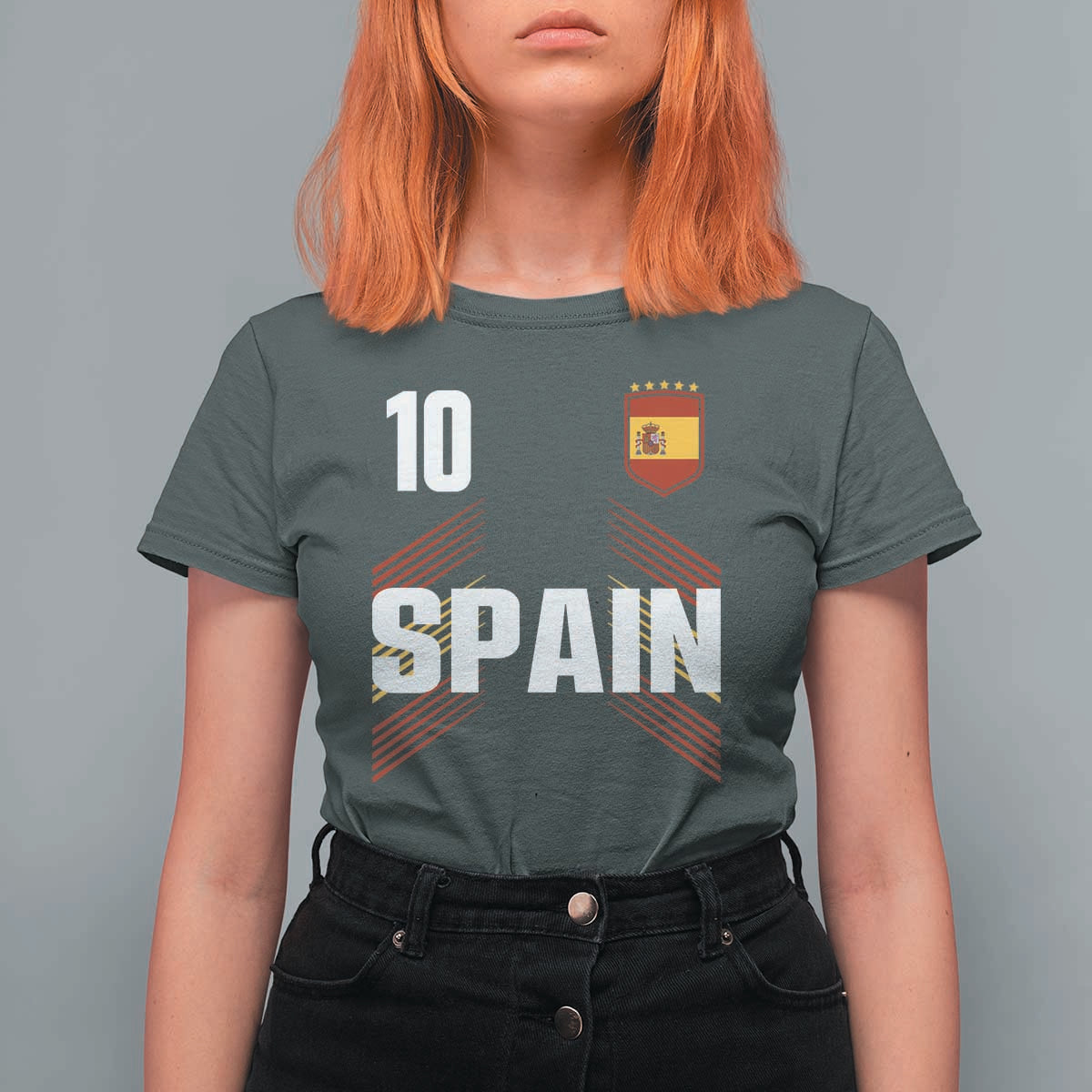 Spain Soccer Sports Graphic Number 10 Jersey Style T Shirt For Women Proud Spanish Football Fans Game Day Pride