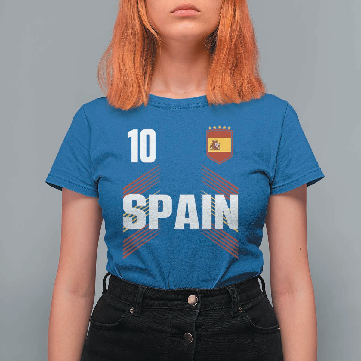 Spain Soccer Sports Graphic Number 10 Jersey Style T Shirt For Women Proud Spanish Football Fans Game Day Pride