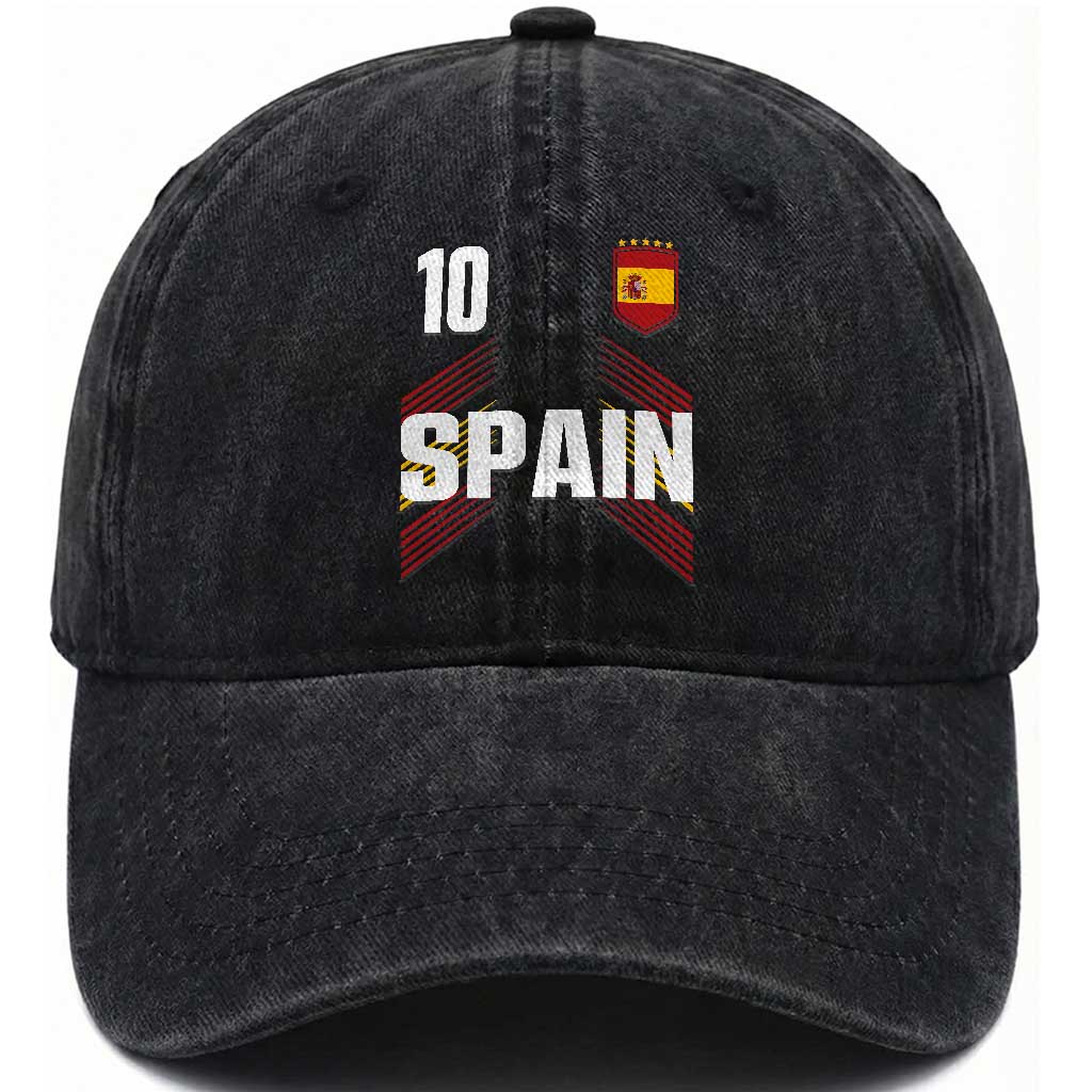 Spain Soccer Sports Graphic Number 10 Jersey Style Washed Cotton Baseball Cap Proud Spanish Football Fans Game Day Pride