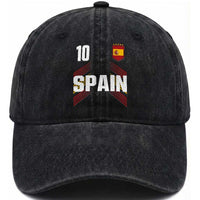 Spain Soccer Sports Graphic Number 10 Jersey Style Washed Cotton Baseball Cap Proud Spanish Football Fans Game Day Pride