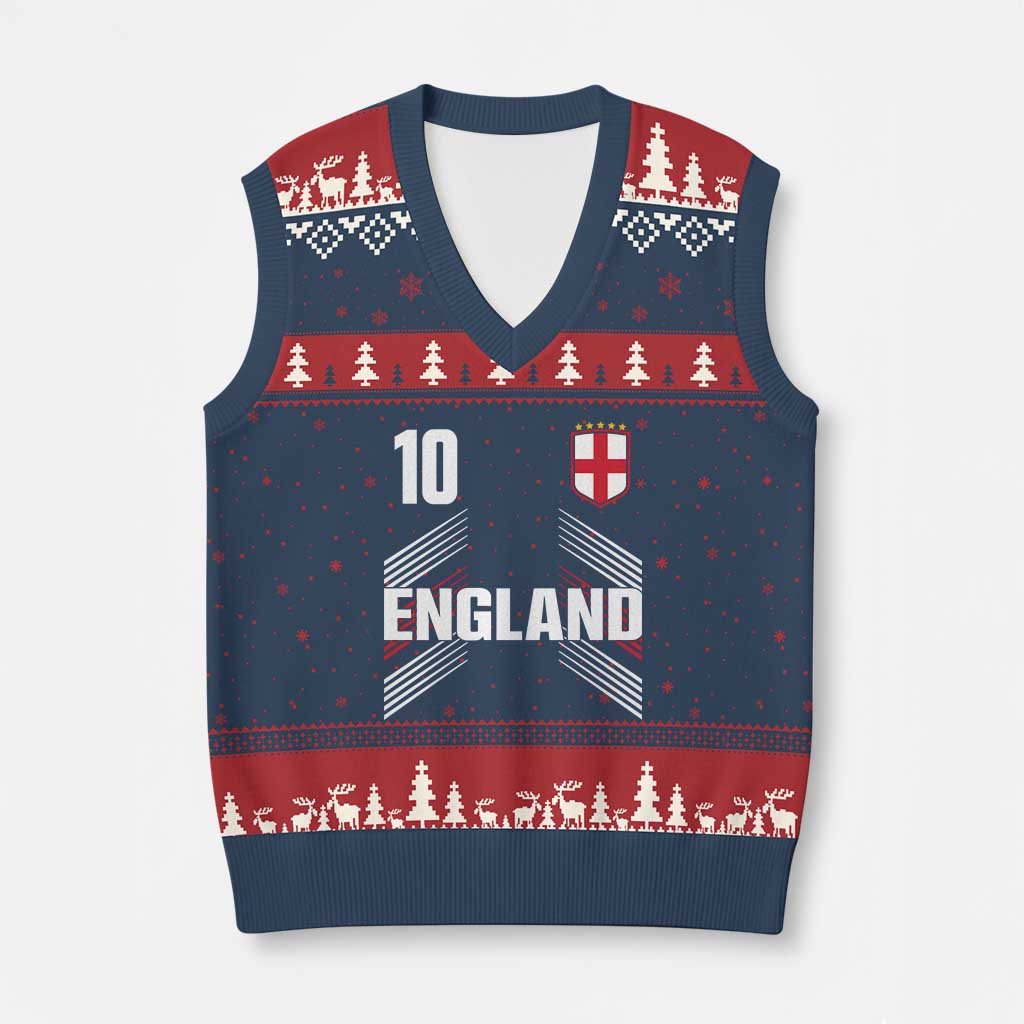 England Soccer Sports Graphic Number 10 Jersey Style V-Neck Knit Sweater Vest Proud St George Cross Football Fans Game Day Pride
