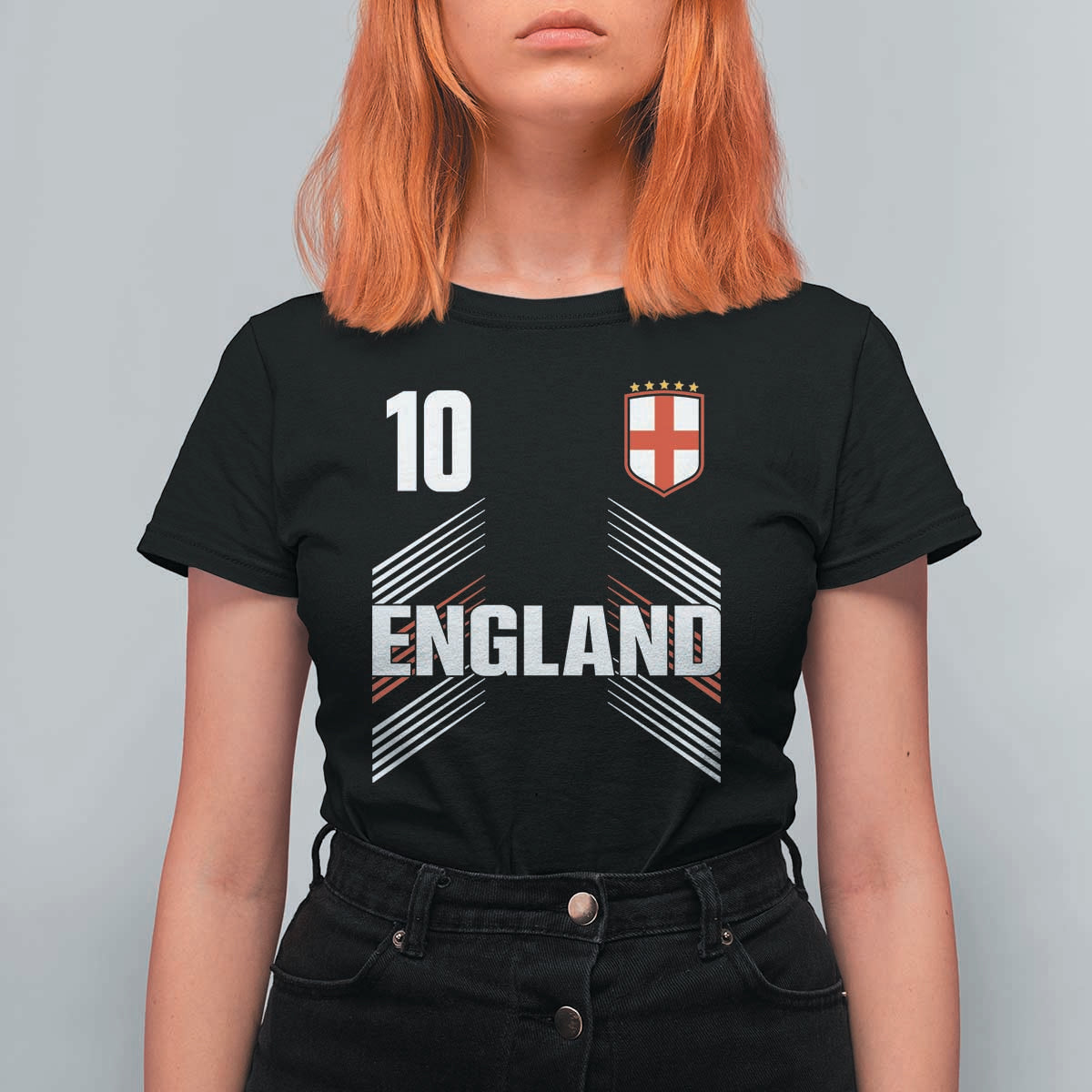 England Soccer Sports Graphic Number 10 Jersey Style T Shirt For Women Proud St George Cross Football Fans Game Day Pride