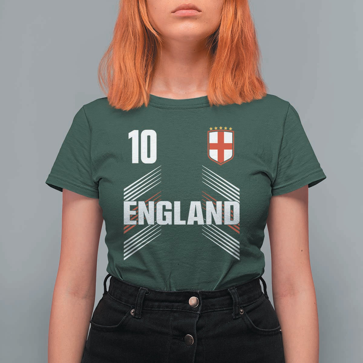 England Soccer Sports Graphic Number 10 Jersey Style T Shirt For Women Proud St George Cross Football Fans Game Day Pride