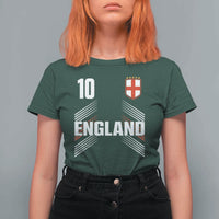 England Soccer Sports Graphic Number 10 Jersey Style T Shirt For Women Proud St George Cross Football Fans Game Day Pride