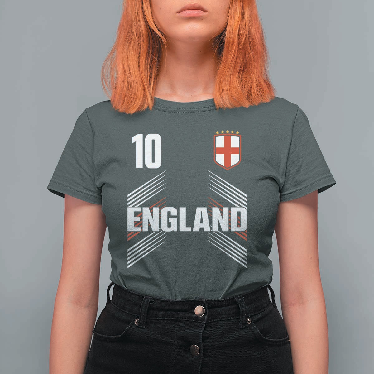 England Soccer Sports Graphic Number 10 Jersey Style T Shirt For Women Proud St George Cross Football Fans Game Day Pride