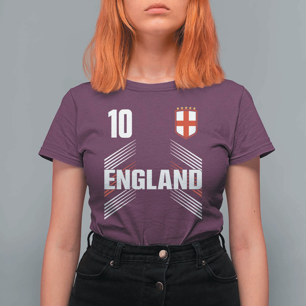 England Soccer Sports Graphic Number 10 Jersey Style T Shirt For Women Proud St George Cross Football Fans Game Day Pride