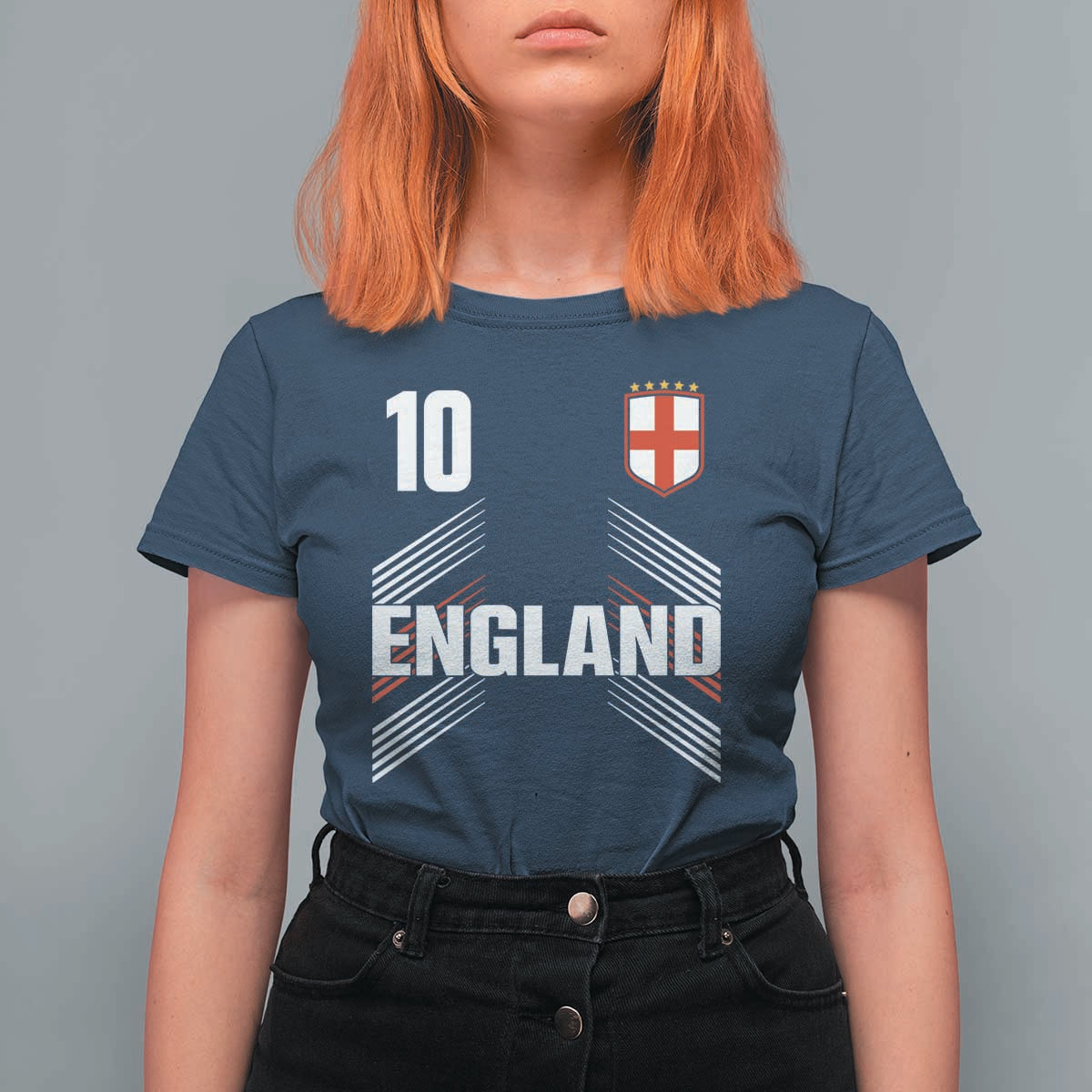 England Soccer Sports Graphic Number 10 Jersey Style T Shirt For Women Proud St George Cross Football Fans Game Day Pride
