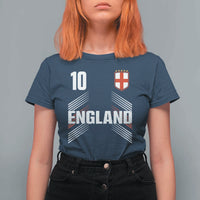 England Soccer Sports Graphic Number 10 Jersey Style T Shirt For Women Proud St George Cross Football Fans Game Day Pride