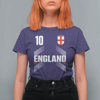 England Soccer Sports Graphic Number 10 Jersey Style T Shirt For Women Proud St George Cross Football Fans Game Day Pride