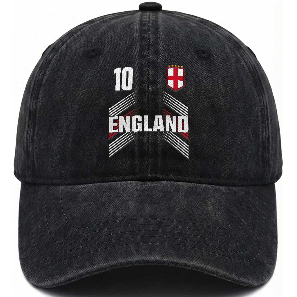 England Soccer Sports Graphic Number 10 Jersey Style Washed Cotton Baseball Cap Proud St George Cross Football Fans Game Day Pride