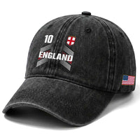 England Soccer Sports Graphic Number 10 Jersey Style Washed Cotton Baseball Cap Proud St George Cross Football Fans Game Day Pride