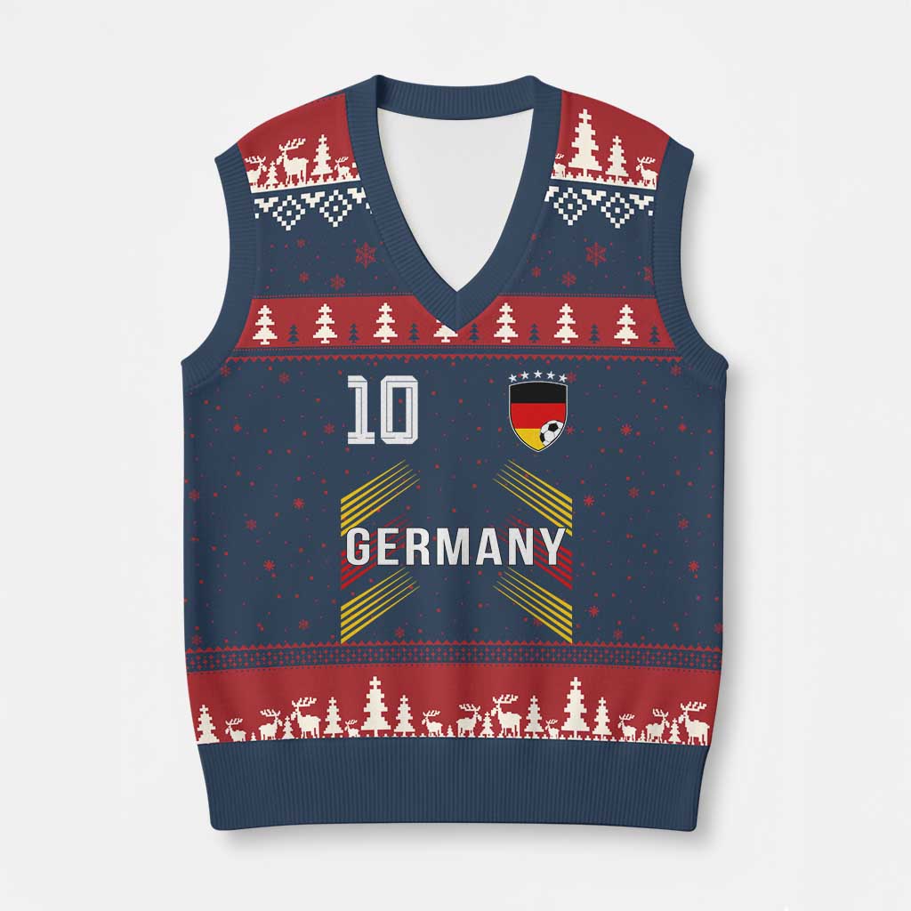 Germany Soccer Sports Graphic Number 10 Jersey Style V-Neck Knit Sweater Vest Proud German Football Fans Game Day Pride