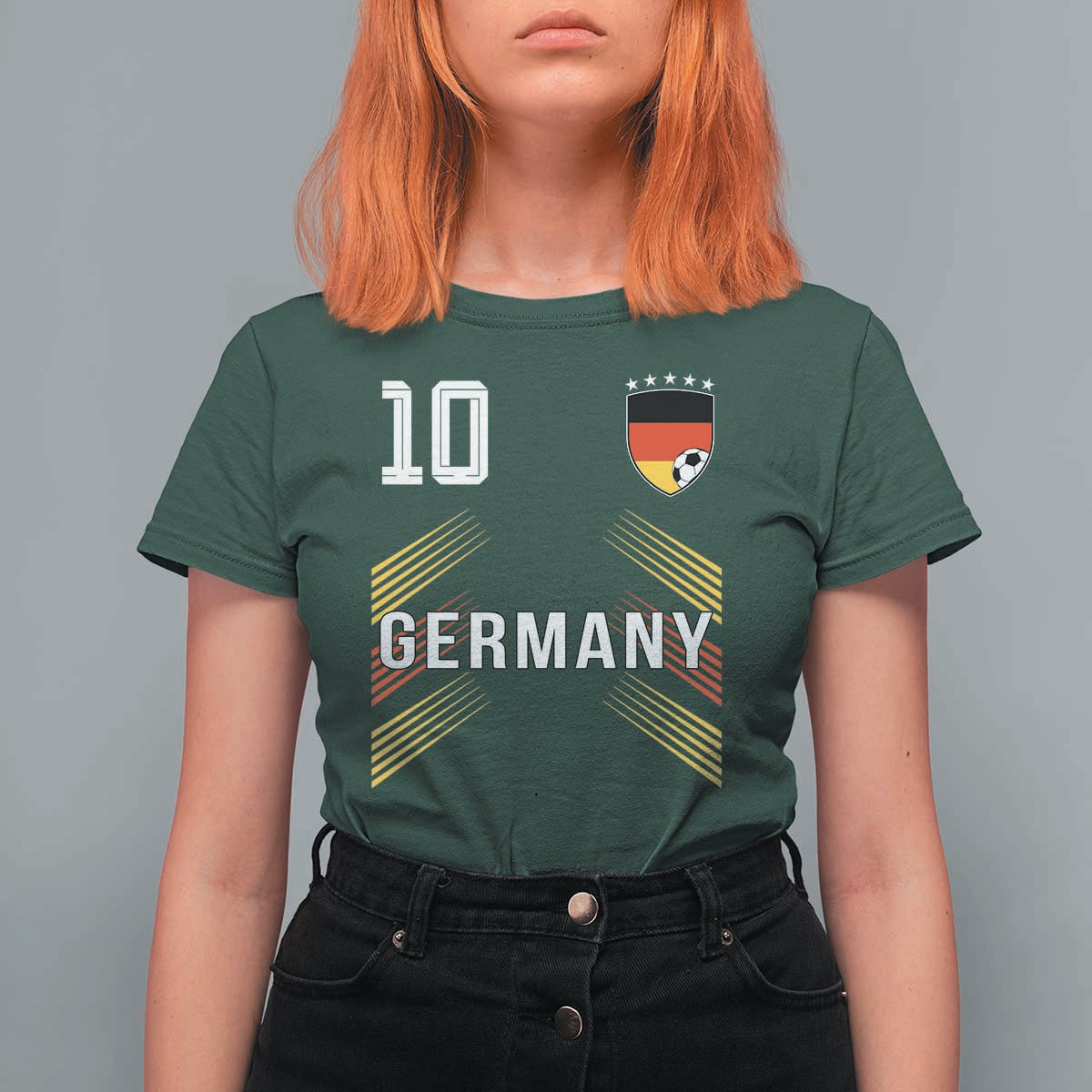 Germany Soccer Sports Graphic Number 10 Jersey Style T Shirt For Women Proud German Football Fans Game Day Pride