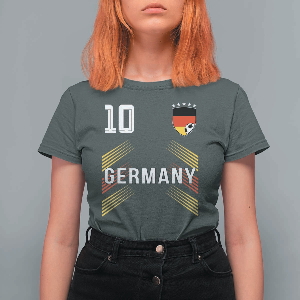 Germany Soccer Sports Graphic Number 10 Jersey Style T Shirt For Women Proud German Football Fans Game Day Pride