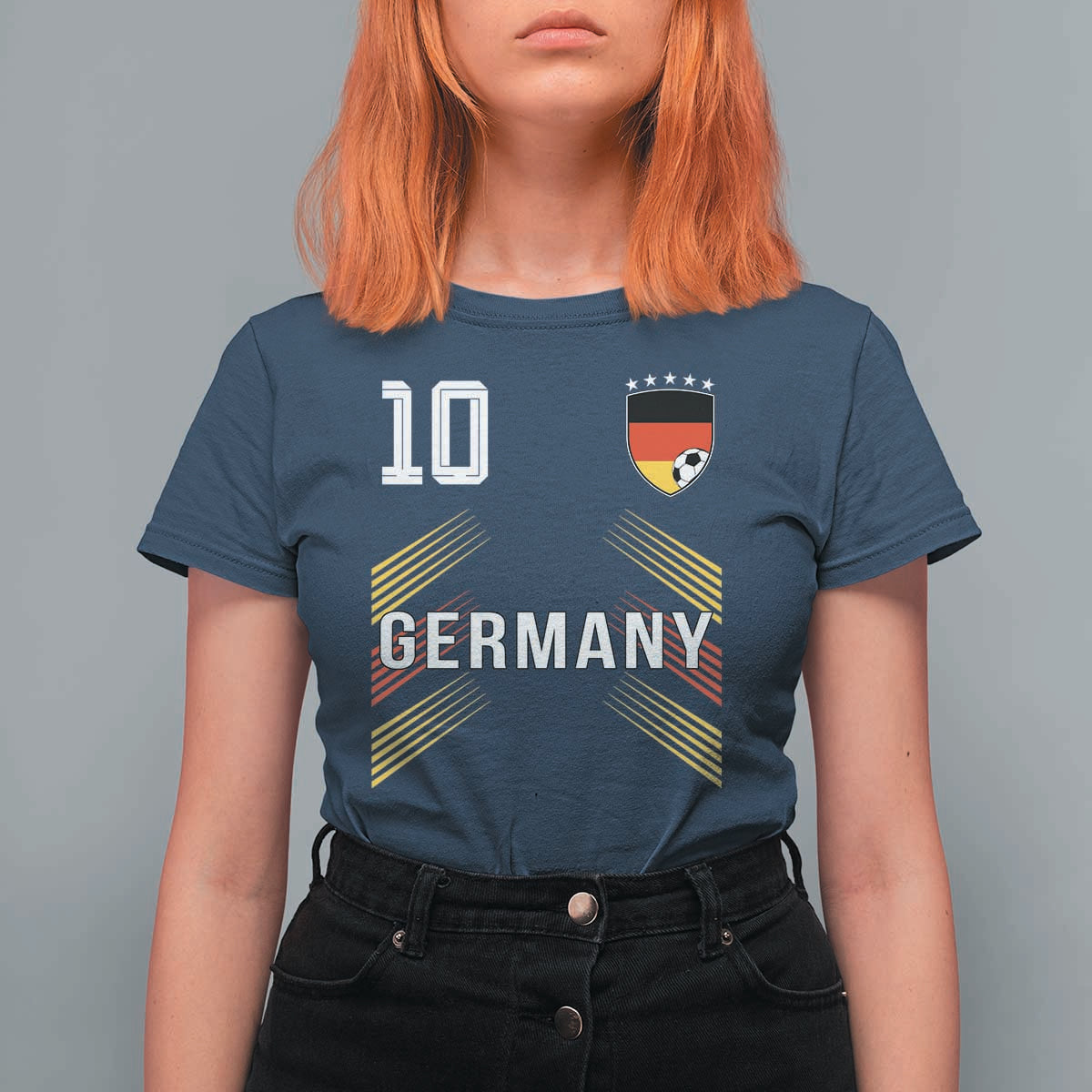 Germany Soccer Sports Graphic Number 10 Jersey Style T Shirt For Women Proud German Football Fans Game Day Pride