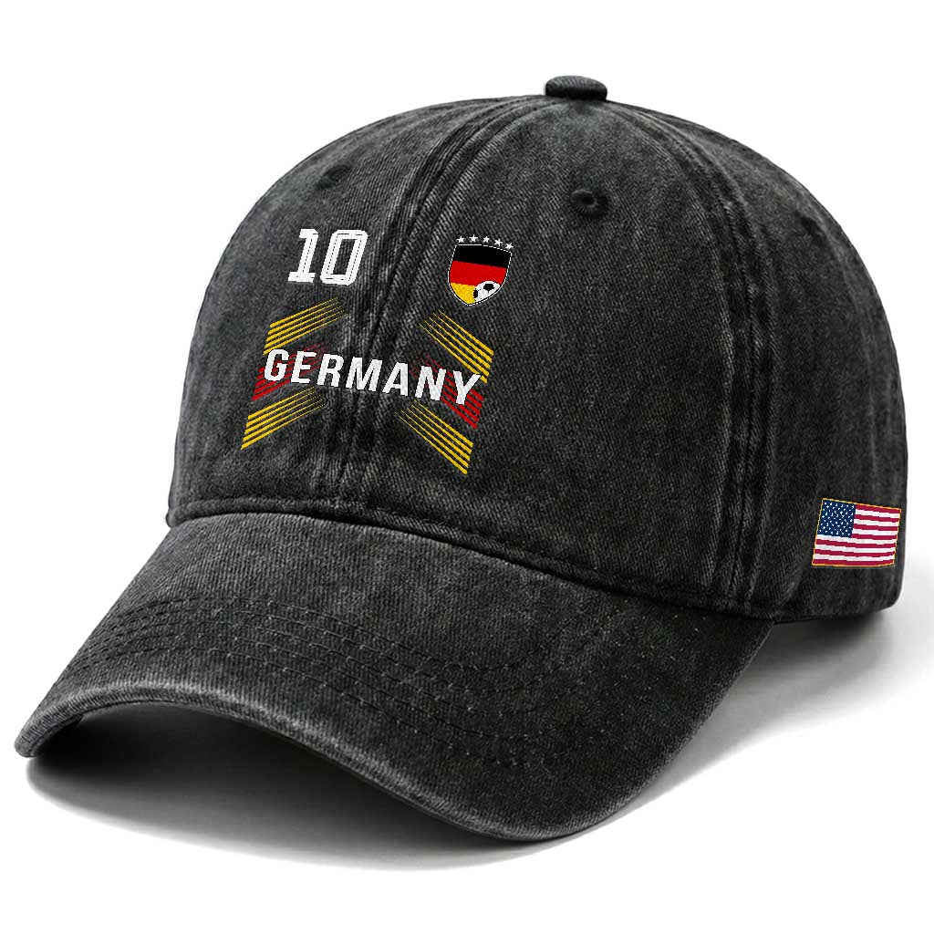 Germany Soccer Sports Graphic Number 10 Jersey Style Washed Cotton Baseball Cap Proud German Football Fans Game Day Pride